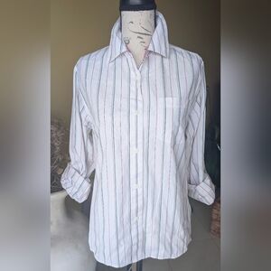 WHITE STAG Pinstripe 100% Cotton Long Sleeve Button Down Shirt Size Medium